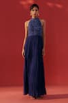 Buy_Rasasvada_Blue Georgette Embroidery, Sequins Halter Neck Embellished Dress _at_Aza_Fashions