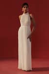 Buy_Rasasvada_Ivory Chanderi Embroidery, Sequins, Beads Halter Neck Maxi Dress _at_Aza_Fashions
