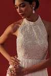 Rasasvada_Ivory Chanderi Embroidery, Sequins, Beads Halter Neck Maxi Dress _Online_at_Aza_Fashions