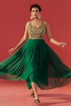 Buy_Rasasvada_Green Georgette Embroidery, Zari V-neck Yoke Embellished Anarkali _at_Aza_Fashions