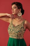 Rasasvada_Green Georgette Embroidery, Zari V-neck Yoke Embellished Anarkali _Online_at_Aza_Fashions