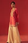 Rasasvada_Pink Georgette Sequins, Zari, Tassels Round Neck Embellished Kurta Sharara Set _Online_at_Aza_Fashions