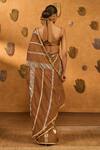 Shop_Masaba_Brown Silk Sequins, Zari, Mocha Lampi Totem Line Saree With Unstitched Blouse _at_Aza_Fashions