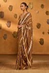 Masaba_Brown Silk Sequins, Zari, Mocha Lampi Totem Line Saree With Unstitched Blouse _Online_at_Aza_Fashions