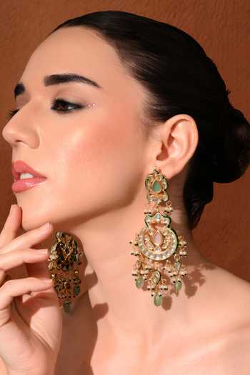 Buy_ChhavI'S Jewels_Multi Color Beads, Pearls, Stones Kundan Embellished Chandbalis _at_Aza_Fashions