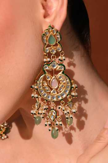 Shop_ChhavI'S Jewels_Multi Color Beads, Pearls, Stones Kundan Embellished Chandbalis _Online_at_Aza_Fashions