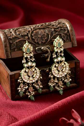 Shop_ChhavI'S Jewels_Multi Color Beads, Pearls, Stones Kundan Embellished Chandbalis _at_Aza_Fashions
