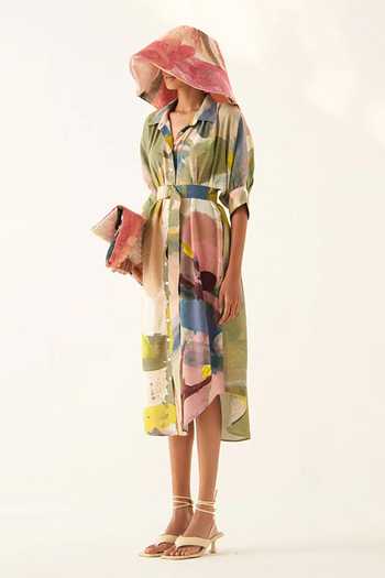OFRIDA_Multi Color Rayon, Cotton Collared Sunrise Brunch Printed Dress _Online_at_Aza_Fashions