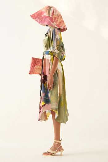Buy_OFRIDA_Multi Color Rayon, Cotton Collared Sunrise Brunch Printed Dress _Online_at_Aza_Fashions