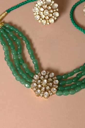 Buy_Mero Jewellery_Green Beads, Stones, Crystals Floral Embellished Necklace Set _Online_at_Aza_Fashions