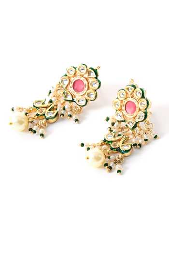Buy_ChhavI'S Jewels_Pink Stones, Pearls Floral Kundan Embellished Choker Necklace Set _Online_at_Aza_Fashions