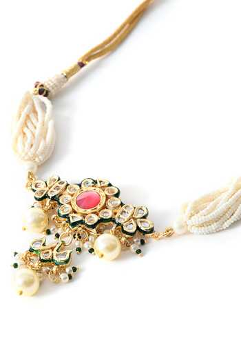 ChhavI'S Jewels_Pink Stones, Pearls Floral Kundan Embellished Choker Necklace Set _at_Aza_Fashions