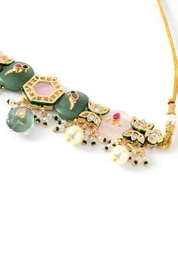 ChhavI'S Jewels_Multi Color Pearls, Stones Polki Embellished Choker Set _Online
