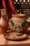 Shop_ChhavI'S Jewels_Green Beads, Stones, Pearls Kundan Studded Necklace Set _at_Aza_Fashions