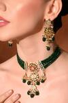 Shop_ChhavI'S Jewels_Green Beads, Stones, Pearls Kundan Studded Necklace Set 