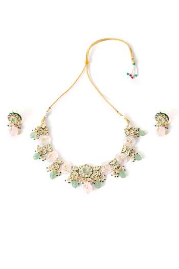 ChhavI'S Jewels_Multi Color Beads, Pearls, Stones Polki Embellished Necklace Set _Online_at_Aza_Fashions