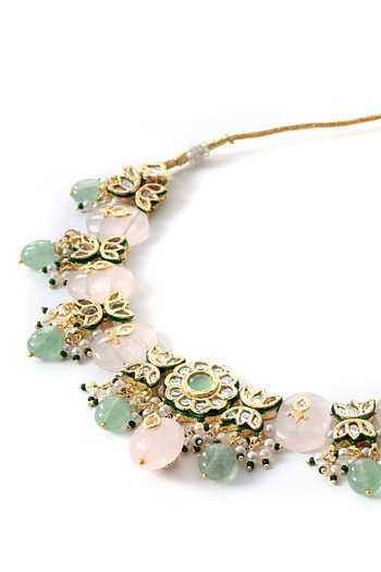 Shop_ChhavI'S Jewels_Multi Color Beads, Pearls, Stones Polki Embellished Necklace Set _Online_at_Aza_Fashions