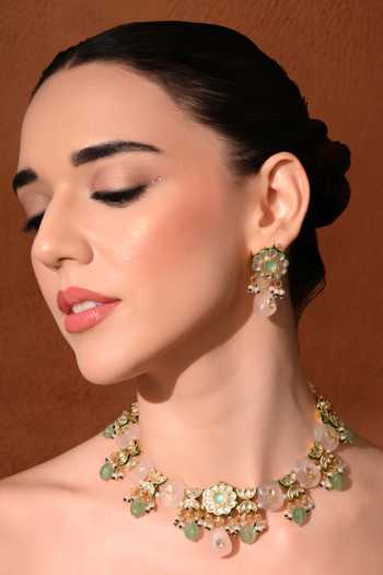 Buy_ChhavI'S Jewels_Multi Color Beads, Pearls, Stones Polki Embellished Necklace Set _at_Aza_Fashions