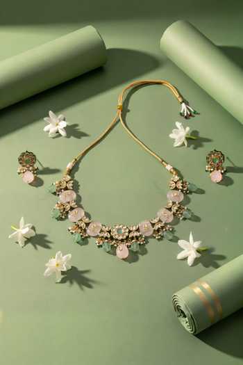 Shop_ChhavI'S Jewels_Multi Color Beads, Pearls, Stones Polki Embellished Necklace Set _at_Aza_Fashions