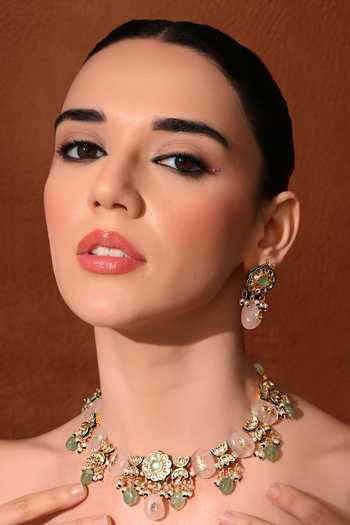 Shop_ChhavI'S Jewels_Multi Color Beads, Pearls, Stones Polki Embellished Necklace Set 