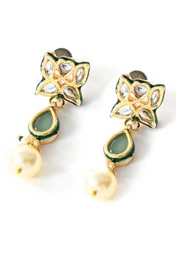 Buy_ChhavI'S Jewels_Green Pearls, Stones Polki Embellished Choker Set _Online_at_Aza_Fashions