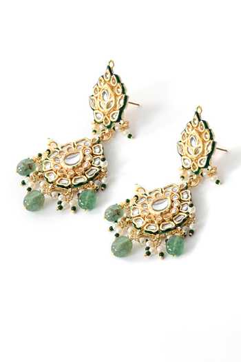 ChhavI'S Jewels_Green Pearls, Stones Kundan Embellished Necklace Set _Online_at_Aza_Fashions