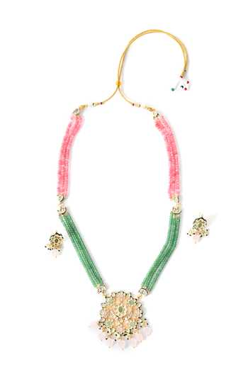 Buy_ChhavI'S Jewels_Multi Color Stones, Beads Polki Embellished Layered Pendant Necklace Set _Online_at_Aza_Fashions