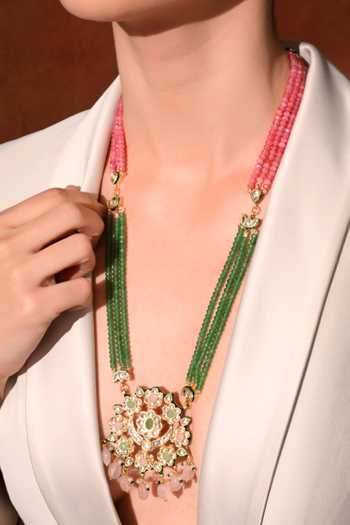 ChhavI'S Jewels_Multi Color Stones, Beads Polki Embellished Layered Pendant Necklace Set _at_Aza_Fashions