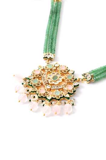 Shop_ChhavI'S Jewels_Multi Color Stones, Beads Polki Embellished Layered Pendant Necklace Set 
