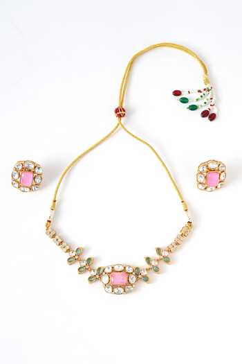 ChhavI'S Jewels_Multi Color Stones Kundan Polki Studded Necklace Set _Online_at_Aza_Fashions