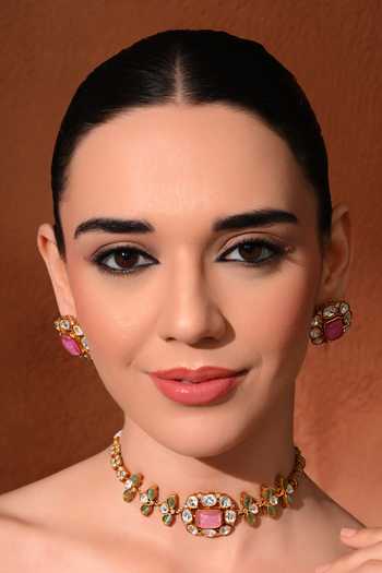 Buy_ChhavI'S Jewels_Multi Color Stones Kundan Polki Studded Necklace Set 