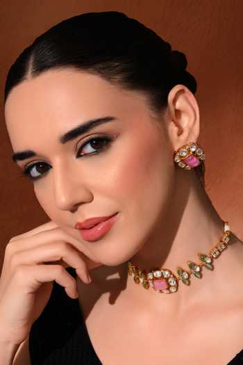 Shop_ChhavI'S Jewels_Multi Color Stones Kundan Polki Studded Necklace Set 