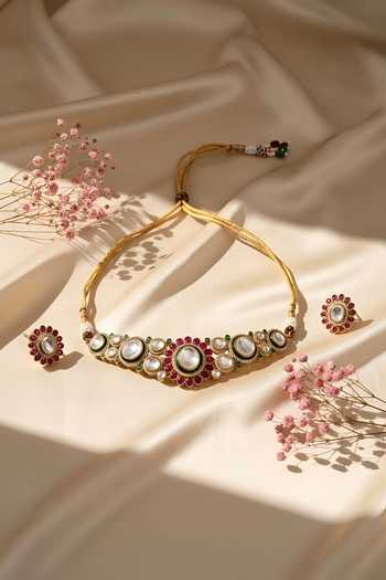 Shop_ChhavI'S Jewels_Multi Color Kundan Embellished Necklace Set _at_Aza_Fashions