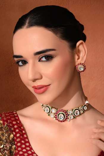 Buy_ChhavI'S Jewels_Multi Color Kundan Embellished Necklace Set 