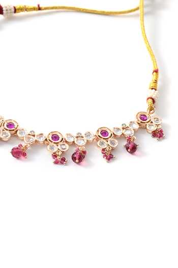 Buy_ChhavI'S Jewels_Pink Beads, Stones Kundan Polki Studded Necklace Set _Online_at_Aza_Fashions