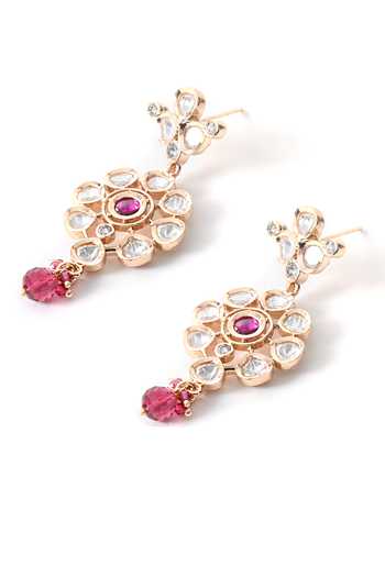Shop_ChhavI'S Jewels_Pink Beads, Stones Kundan Polki Studded Necklace Set _Online_at_Aza_Fashions