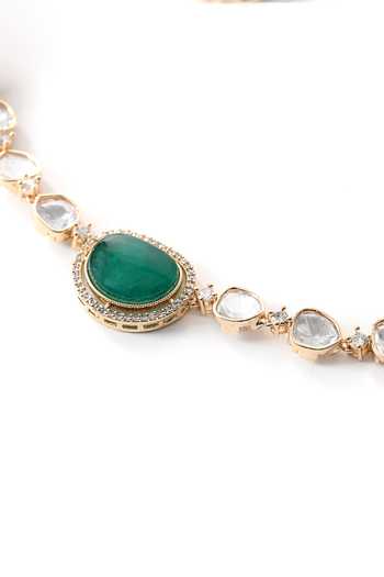 ChhavI'S Jewels_Green Stones Polki Embellished Choker Set _Online_at_Aza_Fashions