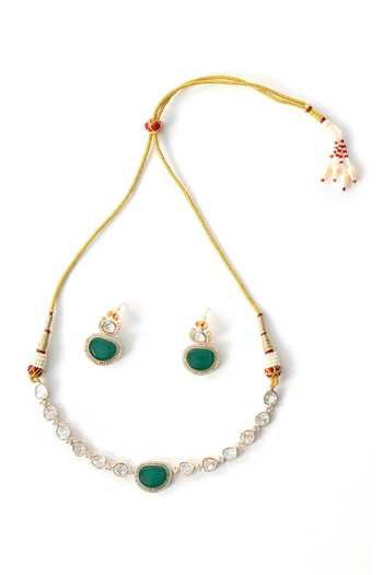 Buy_ChhavI'S Jewels_Green Stones Polki Embellished Choker Set _Online_at_Aza_Fashions