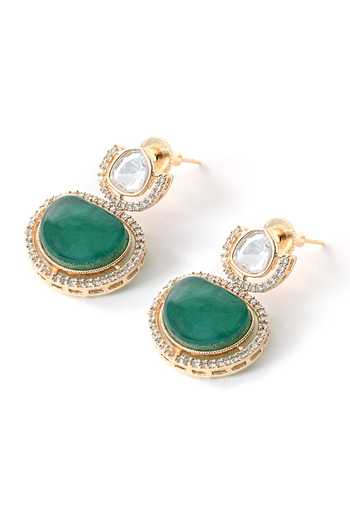 Shop_ChhavI'S Jewels_Green Stones Polki Embellished Choker Set _Online_at_Aza_Fashions