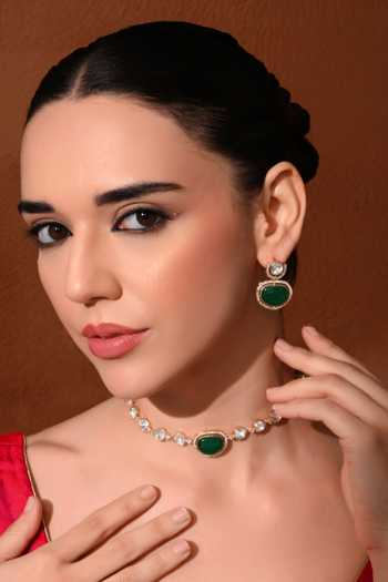 ChhavI'S Jewels_Green Stones Polki Embellished Choker Set _at_Aza_Fashions