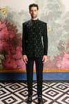 Buy_PRAVALIKA KOLA_Black Suiting Embroidery Ceraun Embellished Bandhgala Set _at_Aza_Fashions