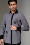 Buy_PRAVALIKA KOLA_Grey Crepe Embroidery Viper Embellished Shirt _at_Aza_Fashions