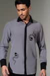 PRAVALIKA KOLA_Grey Crepe Embroidery Viper Embellished Shirt _Online_at_Aza_Fashions