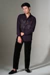 PRAVALIKA KOLA_Purple Crepe Beads, Metallic Thread Dark Cluster Fly Shirt _Online_at_Aza_Fashions