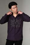 Buy_PRAVALIKA KOLA_Purple Crepe Beads, Metallic Thread Dark Cluster Fly Shirt _at_Aza_Fashions