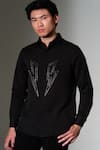 PRAVALIKA KOLA_Black Crepe Beads Thunder Embellished Shirt _Online_at_Aza_Fashions