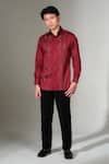 Shop_PRAVALIKA KOLA_Red Cotton Embroidery, Metallic Thread Texture Lines Embellished Shirt _at_Aza_Fashions