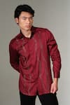Buy_PRAVALIKA KOLA_Red Cotton Embroidery, Metallic Thread Texture Lines Embellished Shirt _at_Aza_Fashions