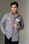 PRAVALIKA KOLA_Grey Crepe Embroidery, Beads Moregaritas Embellished Shirt _Online_at_Aza_Fashions