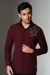 Buy_PRAVALIKA KOLA_Maroon Crepe Beads, Metallic Thread Epiphora Beaded Shirt _at_Aza_Fashions